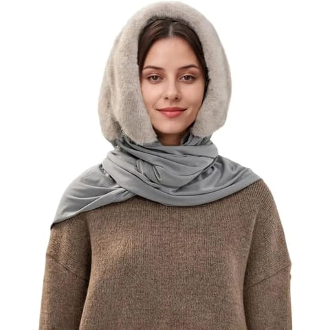 Elegant Women's Winter Faux Mink Fur Hooded Scarf, Soft Breathable One Piece