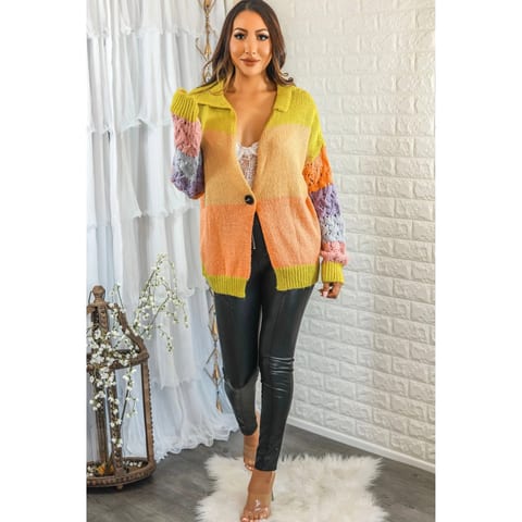 TD Tezza Lightweight Crochet Detail Acrylic Cardigan Long Casual Sweater for