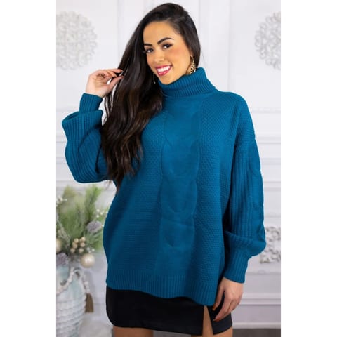 TD Women's Casual Print Turtleneck Sweater Breathable Silk Knit High Quality
