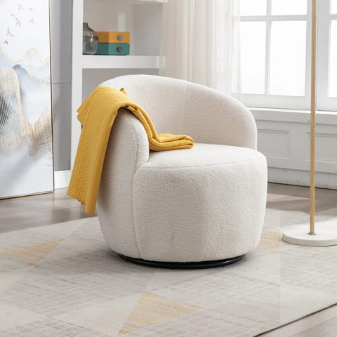 Teddy Fabric Swivel Accent Armchair Barrel Chair With Black Powder Coating