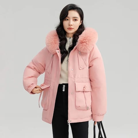 FCJ Women's Loose Fit Parka with Fur Decoration Waterproof Plus Size Wool