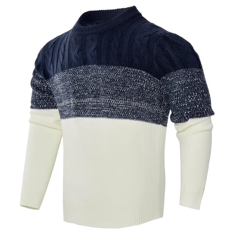 FCJ Men's Casual Color Block Long Sleeve Cable Knit Pullover Sweater