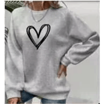 FCJ Women's Solid Color Round Neck Pullover Hoodie with Love Print