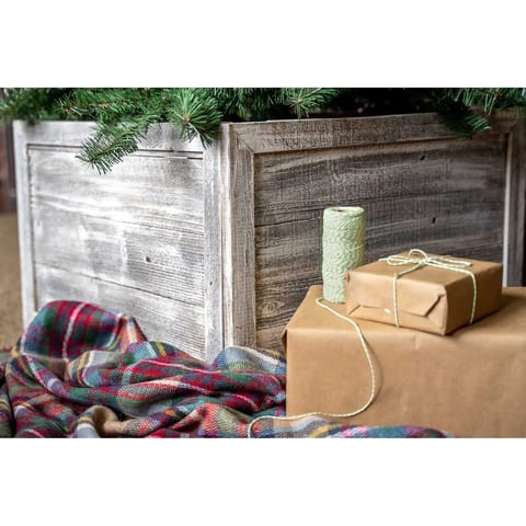 HMS 23\" Gray White Wash Plank Christmas Tree Collar for Festive Parties