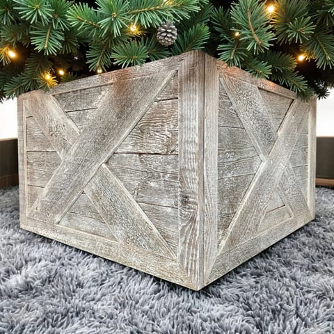 HMS 23\" Natural Weathered Gray Whitewash Christmas Tree Collar Stand and