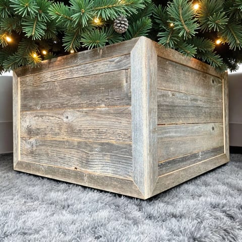 HMS 18\" Gray Distressed Wood Christmas Tree Collar Stand and Accessories