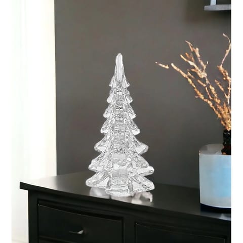 HMS 10\" Mini Modern Clear Glass Christmas Tree Sculpture Mouth Blown High