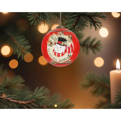 Hand Painted & Mouth Blown Glass Ornament HMS Festive Snowman on His Way for