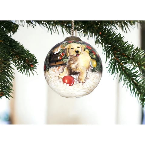 Customizable Size Hand Painted and Mouth Blown Glass Ornament HMS Puppy Under