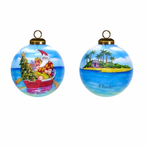 HMS Custom-Size Hand Painted Mouth Blown Glass Ornament Santa Express Rowing