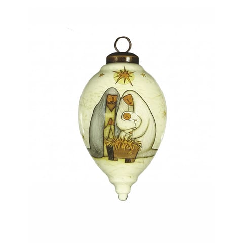 HMS Hand Painted Mouth Blown Glass Nativity Holy Family Ornament Christmas Ball