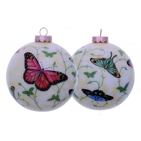 HMS Colorful Butterflies Hand Painted Mouth Blown Glass Ornament for Christmas