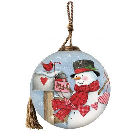 HMS Valentine Hand Painted Mouth Blown Glass Ornament Snowman Christmas Ball