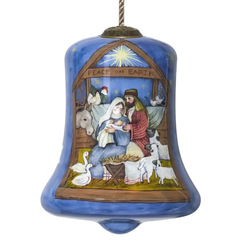 HMS Holy Family Bethlehem Hand Painted Mouth Blown Glass Ornament Festive Glass