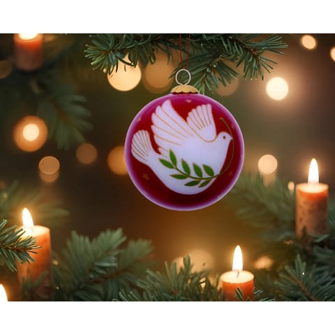 Hand Painted & Mouth Blown Glass Dove Ornament HMS 'Peace on Earth' Christmas