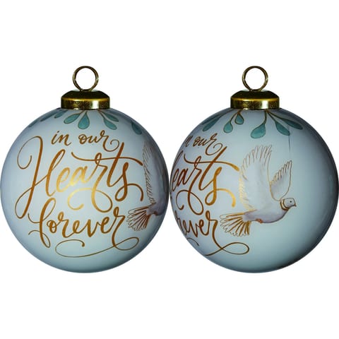 HMS Hand-Painted Mouth Blown Glass Ornament White and Gold 'In Our Hearts