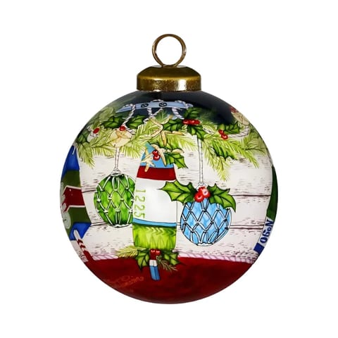 Hand Painted & Mouth Blown Glass Ornament HMS Holly Seas & Greetings for