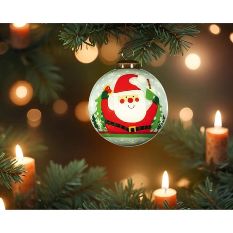 HMS Luxury Hand Painted Santa Ornament Mouth Blown Festive Glitter Glass for