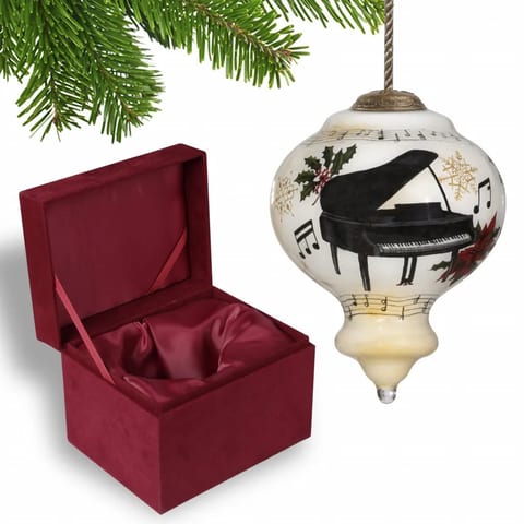 HMS Grand Hand Painted Mouth Blown Glass Christmas Piano Ornament Elegant Tree
