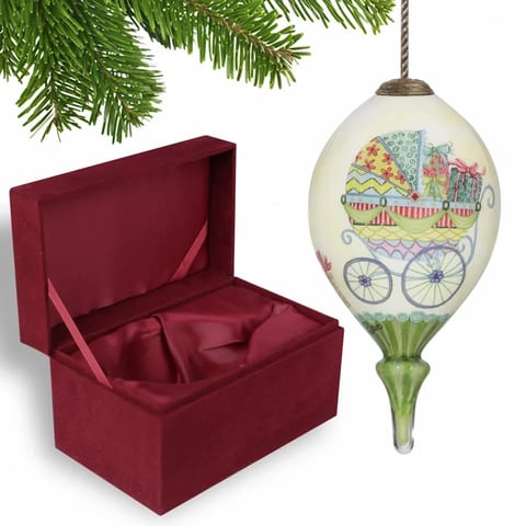 HMS Baby Carriage Christmas Ball Ornament Hand-Painted Mouth Blown Glass for