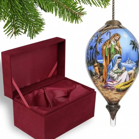 HMS Holy Family Christmas Ornament Hand Painted 3 Inch Mouth Blown Glass Ball
