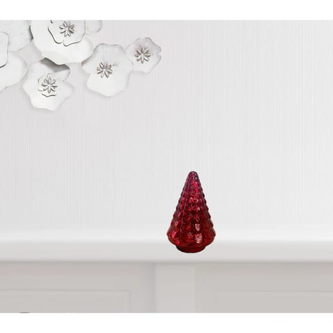Customizable Size HMS 7\" Embossed Red Glass Christmas Tree Sculpture Nordic