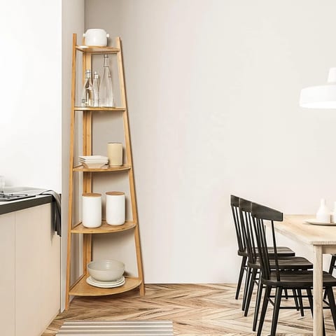5-Tier Bamboo Corner Shelf Stand Easy Installation for Display & Storage