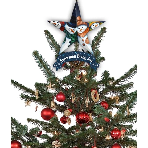 Set of Six Star Shaped Snowmen Joyful Christmas Tree Ornaments by HMS