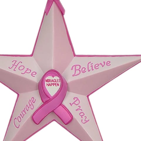 Set of Six Star-Shaped Breast Cancer Awareness Ornaments HMS Christmas