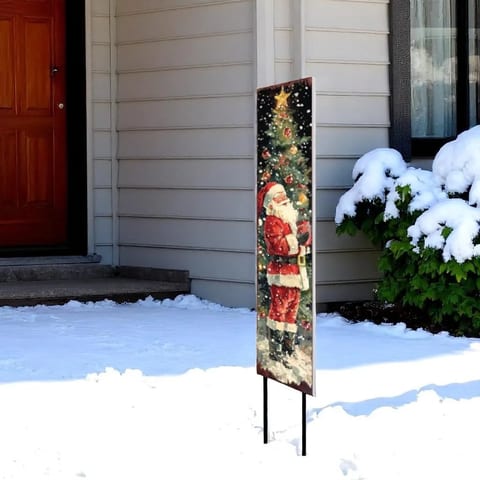 HMS Classic Christmas Santa Clause Garden Stake 42\" Solid Wood Black Red Green