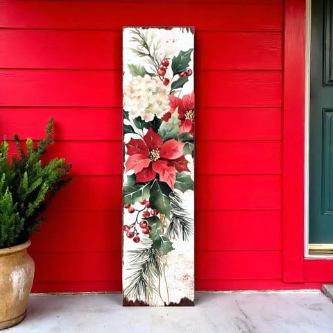 HMS 36'' Eco-Friendly Christmas Poinsettia Tree White Green & Red Solid Wood