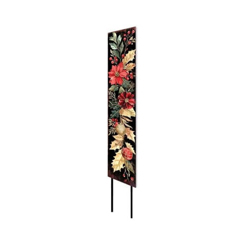 HMS 42\" Solid Wood Christmas Poinsettia Garden Stake in Black and Red Elegant