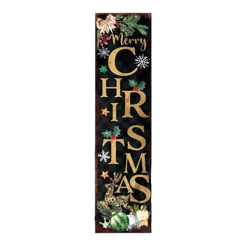 HMS 36\" Black Gold Merry Christmas Reindeer Solid Wood Porch Sign Fashionable