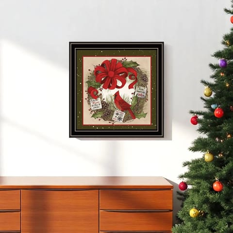 HMS Black Framed Wall Art Cardinal Wreath Design for Christmas Decorations