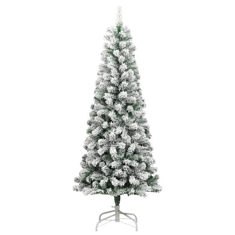 W2B VidaXL Large Artificial Hinged Christmas Tree Modern Green White PVC Iron