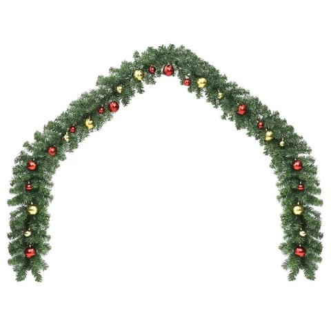 W2B VidaXL 16.4 Feet Green Gold Christmas Garland PVC Red Wreath for Festive