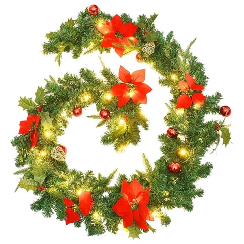 W2B VidaXL Handmade Christmas Garland 8.9ft Green and Red PVC Festive