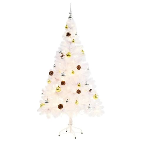 W2B VidaXL Luxury 5 ft White Pre-Lit Artificial Christmas Tree Baubles High