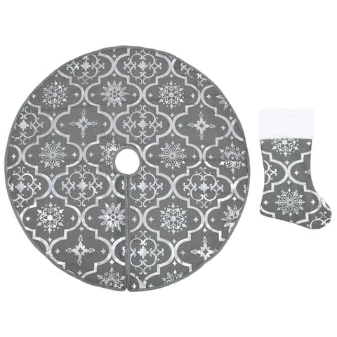 W2B VidaXL Large Christmas Tree Skirt with 100% Polyester Grey Decorative