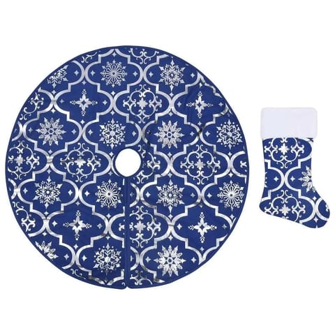 W2B VidaXL Christmas Tree Skirt Blue 100% Polyester Medium Pattern Stocking for