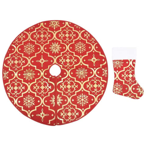 W2B VidaXL Large Foldable Christmas Tree Skirt Red Polyester Eco-Friendly