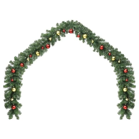 W2B VidaXL 16 Feet Garland Green with Gold and Red Ornaments Christmas