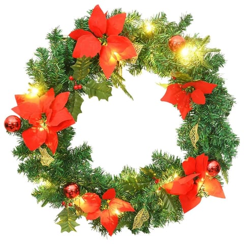 W2B VidaXL Handmade PVC Christmas Wreath 23.6 in Green and Red Decorative