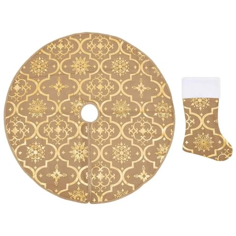 W2B VidaXL 100% Polyester Christmas Tree Skirt Yellow 35.4 in Foldable for