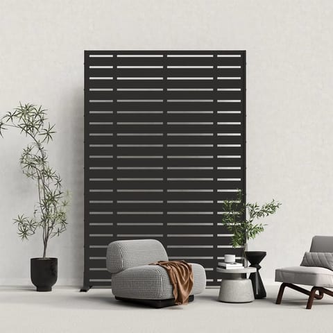 Modern Outdoor Privacy Screen Resin Panels on Metal Frame Freestanding Patio
