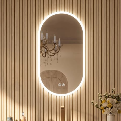 Frameless Smart Bath LED Mirror Modern Oval Track Bathroom Mirror Illuminated