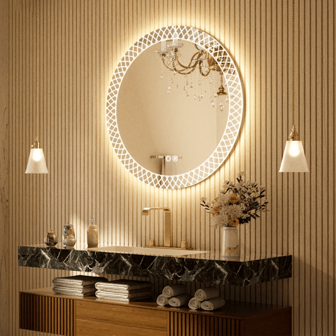 Round Frameless Smart LED Bath Mirror Illuminated with Touch Switch Modern