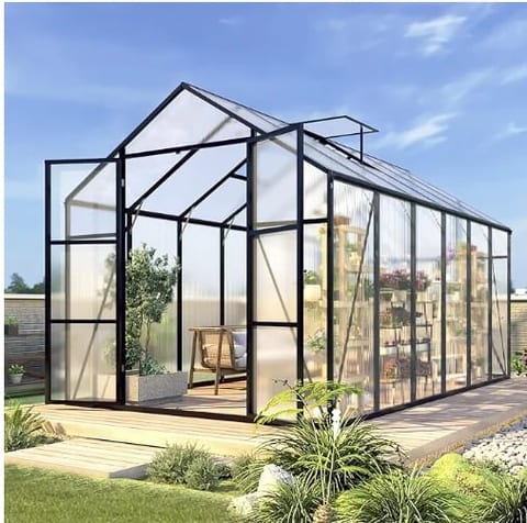 10 12ft Polycarbonate Greenhouse with Strong Wind Protection and Roof