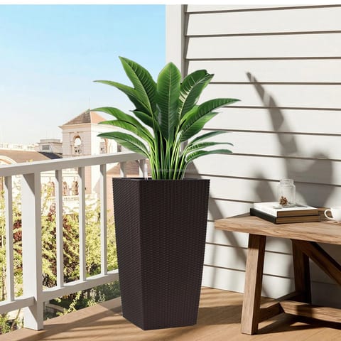 30in High Modern Square Brown Plastic Plant Pots Self-Watering Planter Big