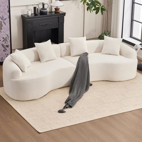 110'' Curved Boneless White High-Density Sectional Sofa Compression Modular